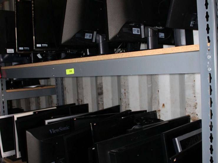 three-shelves-of-flat-screen-monitors-&-one-lg-flat-screen-tv-image-1