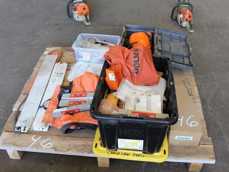 lot-of-chain-saw-parts:-new-chain-saw-bars,-chain-saw-files,-safety-chaps-&-helments-image-3