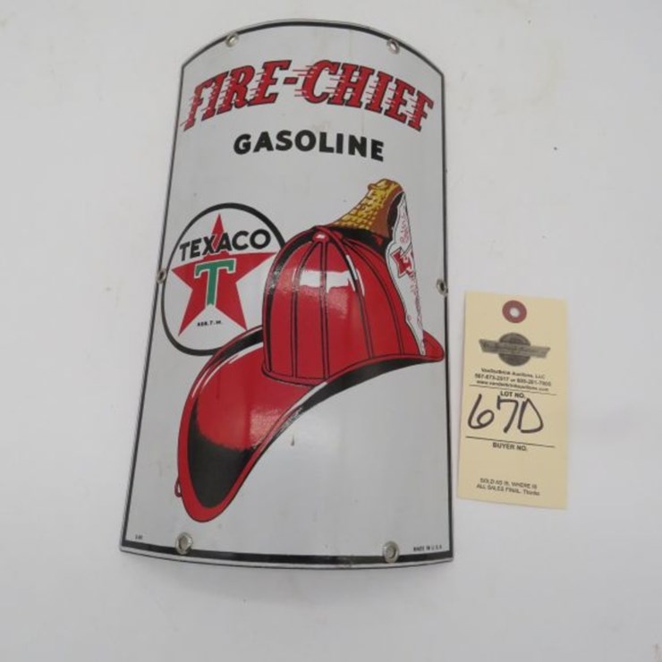 Texaco Fire Chief Gasoline Curved Porcelain Pump Plate