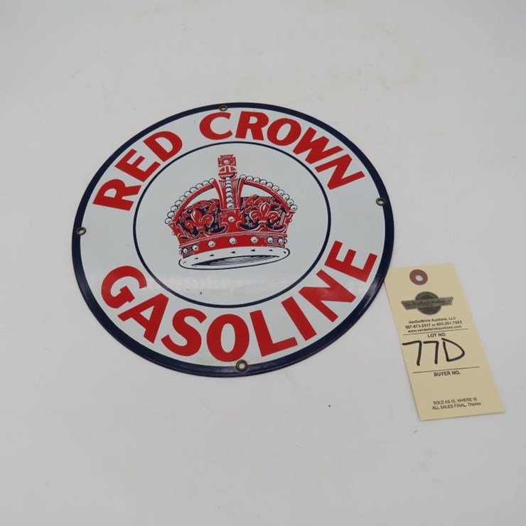 Red Crown Gasoline Porcelain Pump Plate