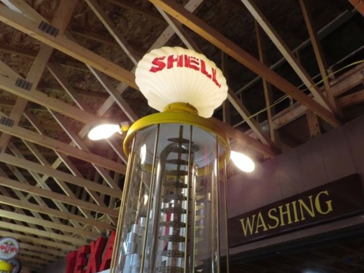 correct-measure-company-10-galloon-upright-visible-gas-pump-with-shell-milk-glass-globe-image-4