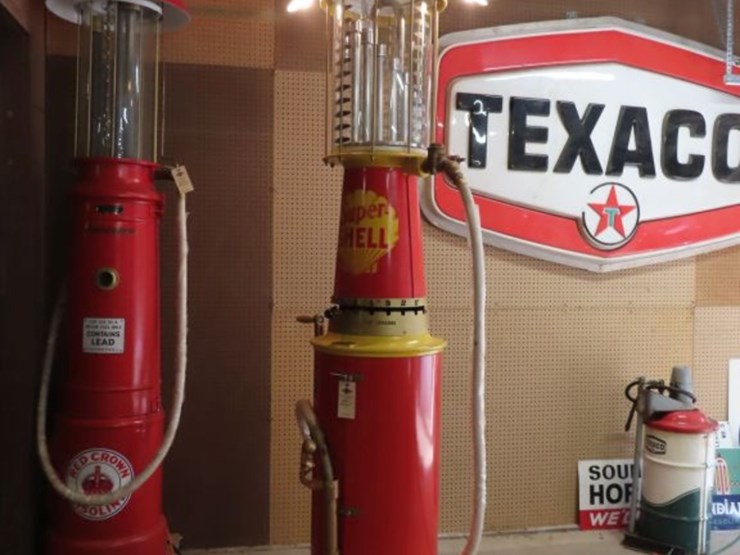 correct-measure-company-10-galloon-upright-visible-gas-pump-with-shell-milk-glass-globe-image-1