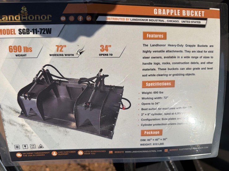 unused-landhonor-72"-skid-steer-rock-grapple-bucket-image-5