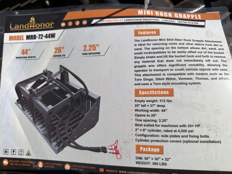 unused-landhonor-mini-skid-steer-44"-rock-grapple-bucket-image-5