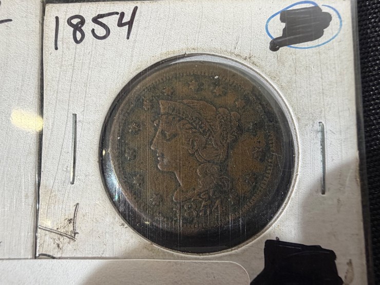 #36159-•-1842-half-dime-silver,-and-1854-one-large-cent,-braided-hair-image-4