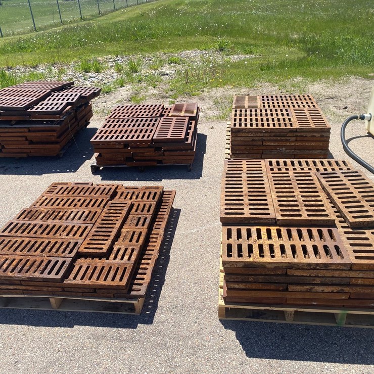 #8778 • (5) Pallets of Various Size Steel Drain Grates