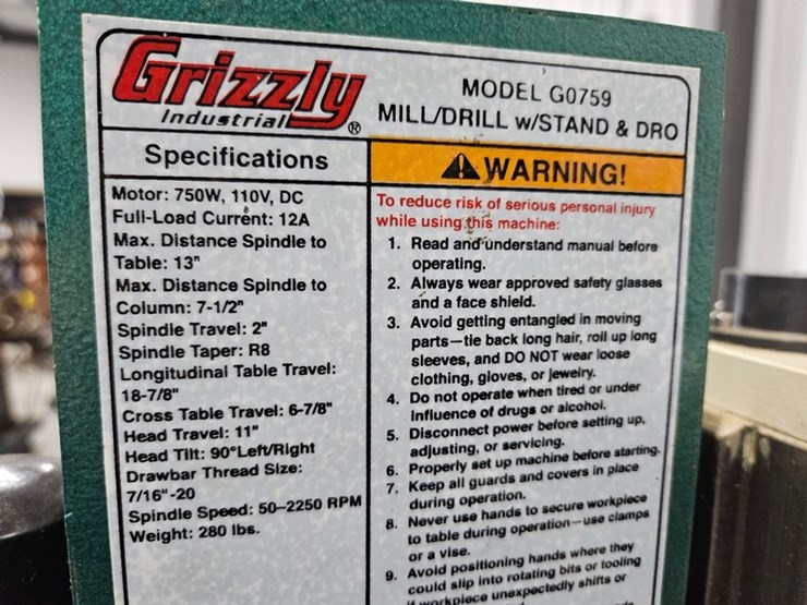 #6180-•-2018-grizzly-g0759-mill/drill-w/-stand-&-dro-image-30