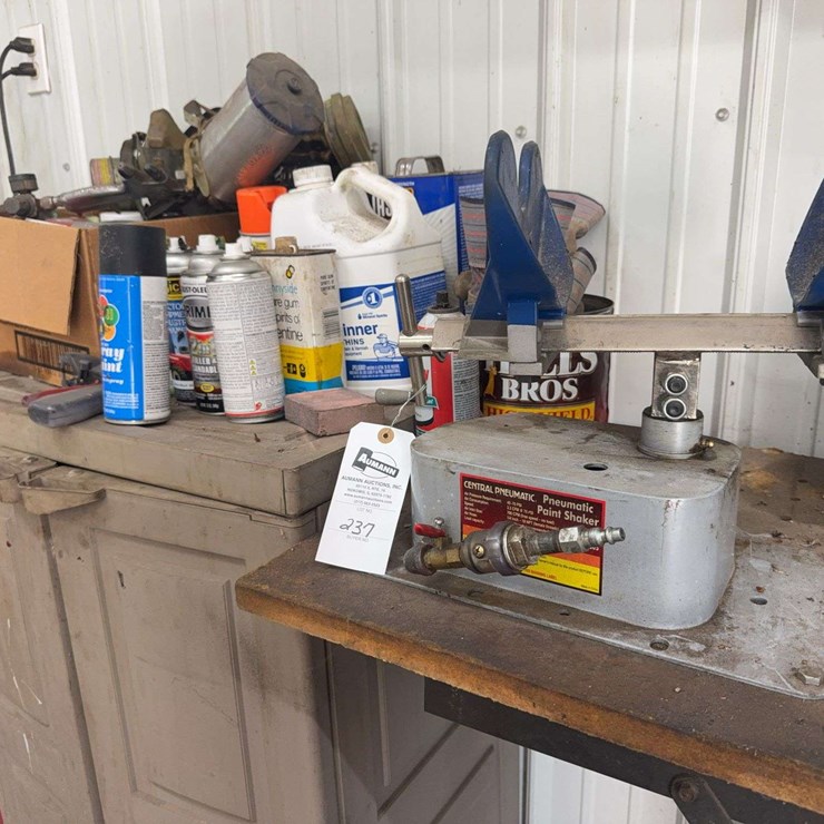 Central Pneumatic Paint Shaker with Assorted Paints and Cabinet
