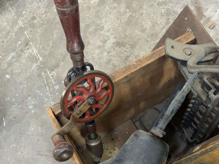 primitive-farm-tools-&-wrench-lot-w/-acme-seeder,-allis-chalmers,-bell-&-hand-tools-image-12