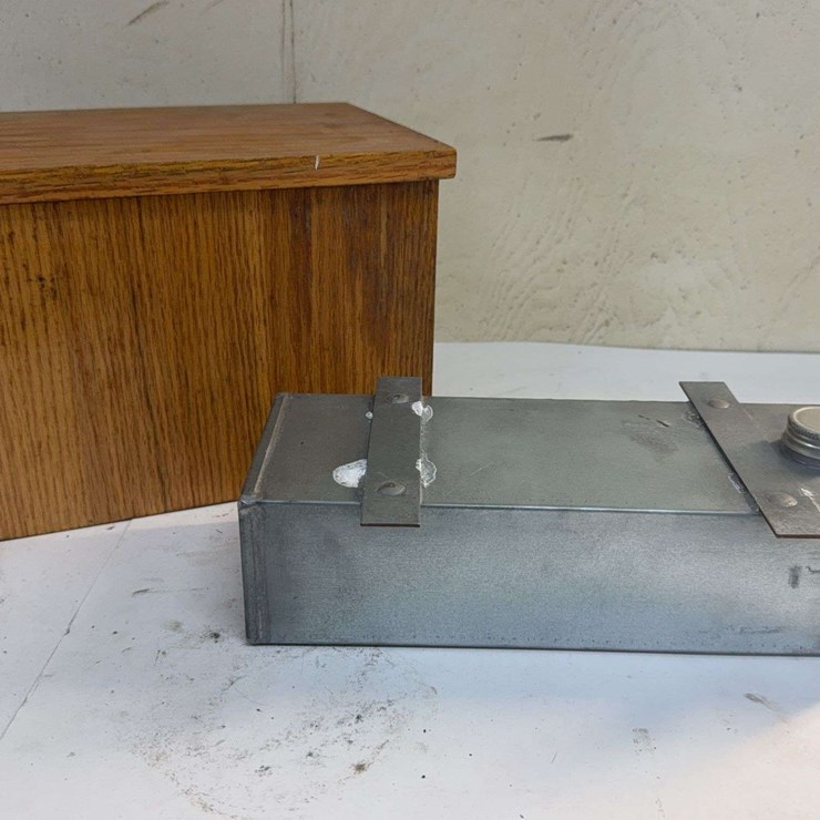Wooden Box with Lid and Metal Tank
