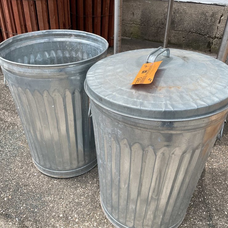 #4185 • (2) Metal Trash Cans with Lids
