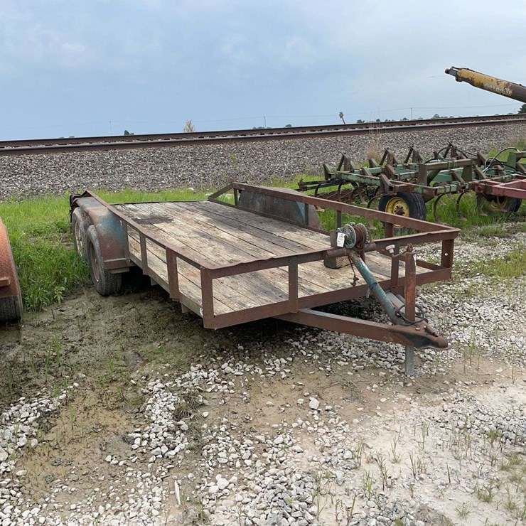 1990 Homemade bumper hitch trailer, 76" W x 16ft L, hand winch, VIN# TD85980