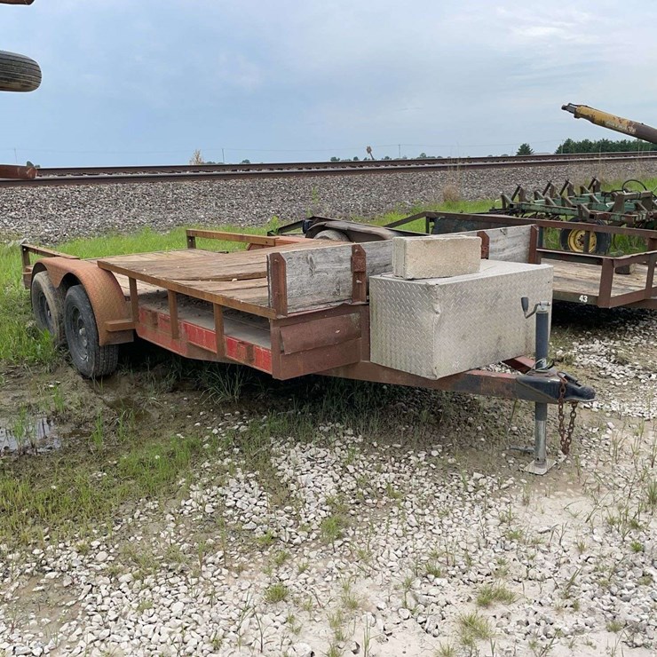 1993 Homemade bumper hitch trailer, front toolbox, tandem axle, 76"W x 16ft L, VIN# TD121516
