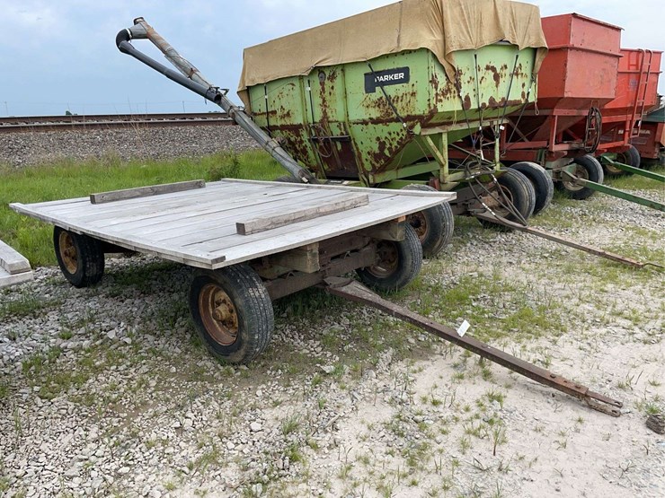 hay-rack-wagon,-jd-running-gear-with-oak-bed-image-1
