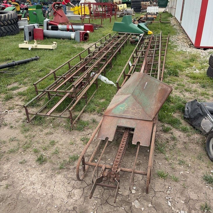 Hay elevator with chain and electric motor, approx. 70ft, in working order when took down