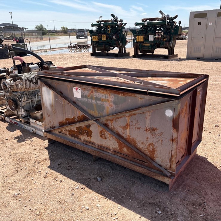 6.5’ x 3’ x 3.5’ metal toolbox w/ contents & incomplete deutz 3-cylinder diesel engine