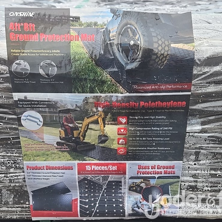Unused Onshine 4' x 8' Ground Protection Mats, Black Diamond Plate Tread Design, Black