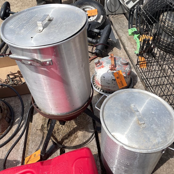 #2150 • Propane Cooker and (2) Kettles