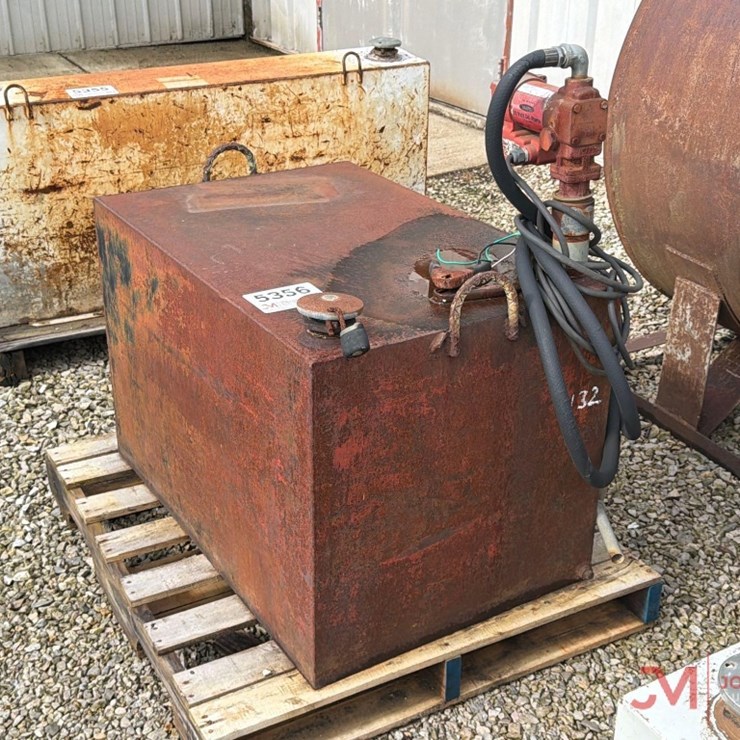 APPROXIMATELY 50 GALLON RECTANGULAR FUEL TANK W/ 15 GPM 12V ELECTRIC PUMP