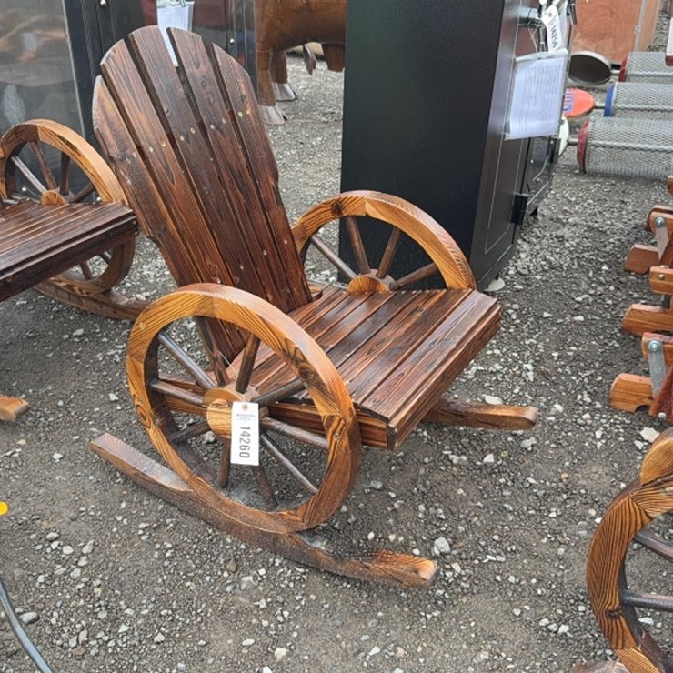 #6062 • WOODEN WAGON WHEEL ROCKING CHAIR