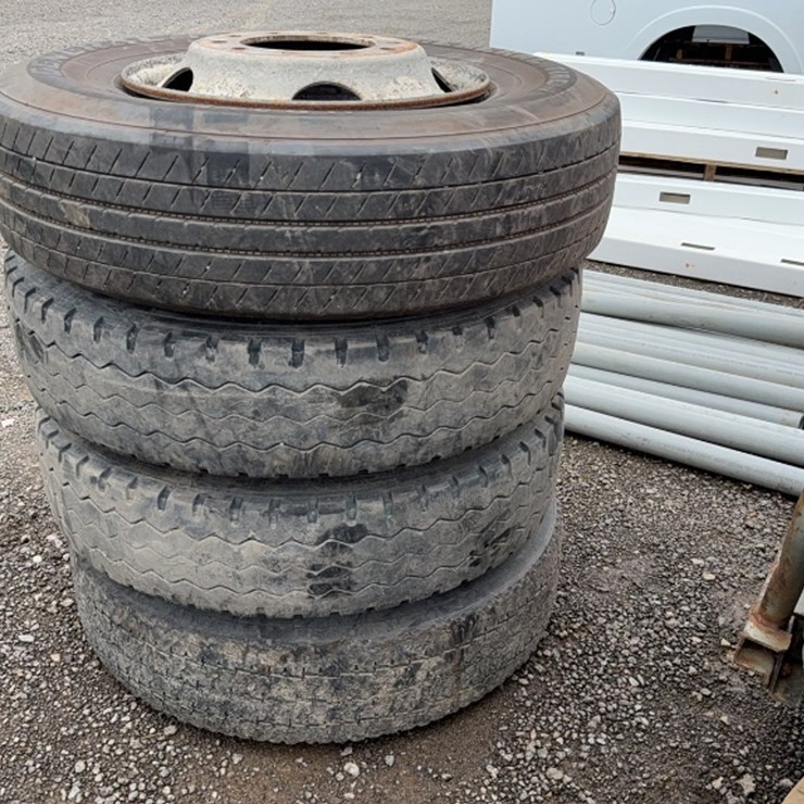 #6085 • QTY(4) 11R 22.5 TIRES ON 10 LUG WHEELS