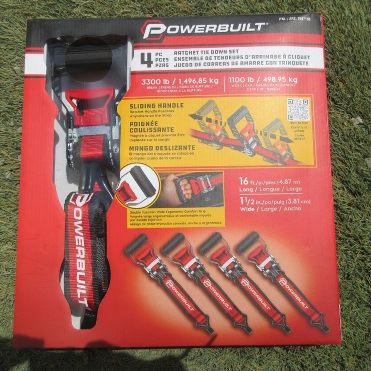 (4) New 16' x 1.5" Powerbuilt Ratchet Straps,