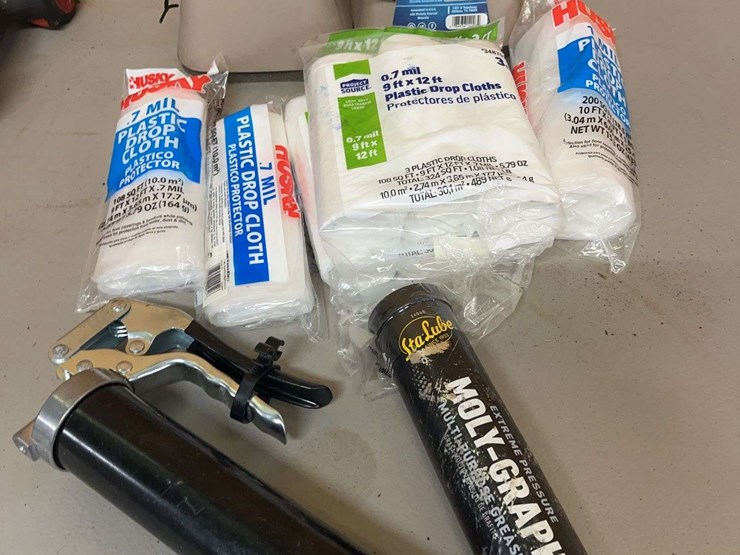 (8)-.7mil-9'-x-12'-plastic-drop-cloths-grease-guns,-caps-image-1