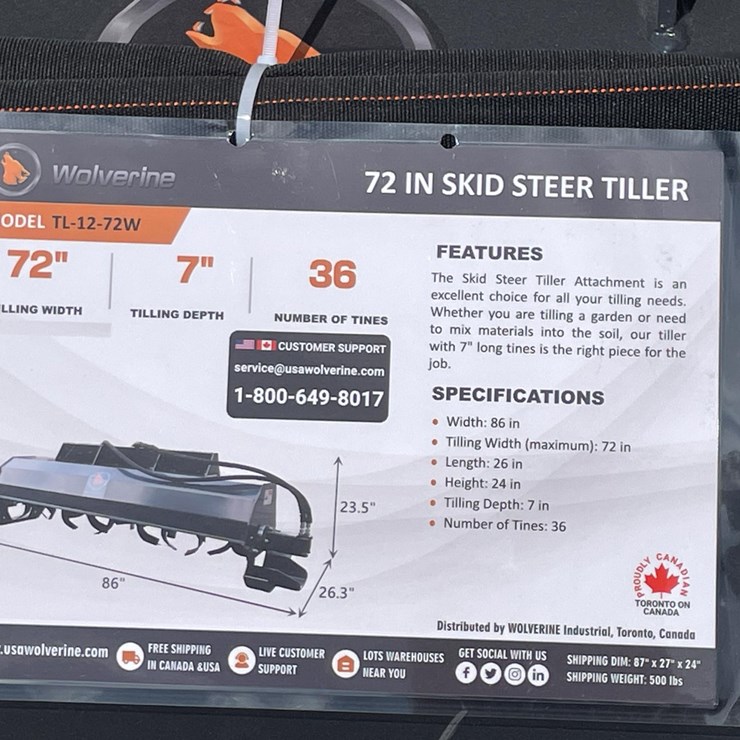 #2757 • Unused 2026 Wolverine Skid Steer Hydraulic Rotary Tiller Attachment