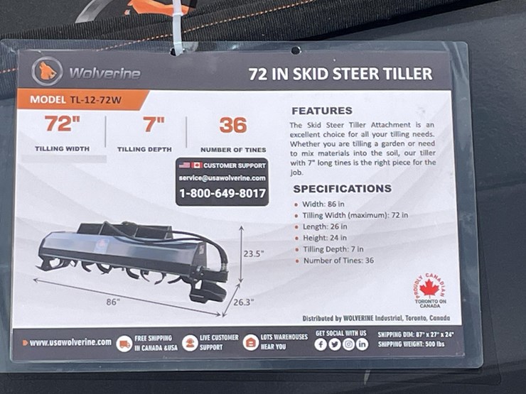 #2754-•-unused-2026-wolverine-skid-steer-hydraulic-rotary-tiller-attachment-image-1
