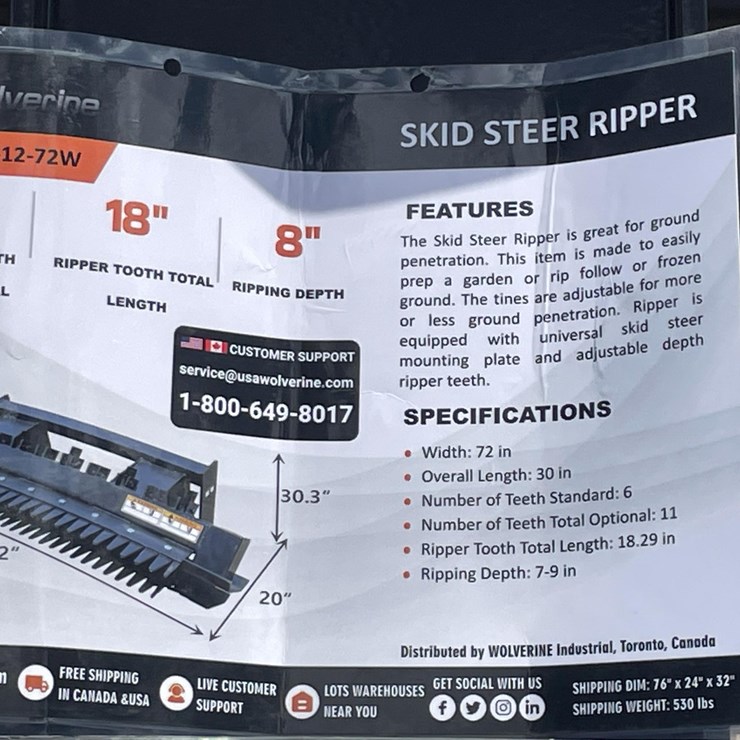 #2767 • Unused 2026 Wolverine Skid Steer Ripper Attachment