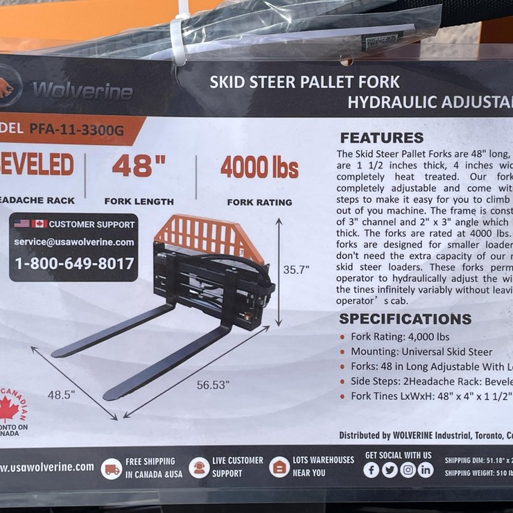 #2777 • Unused 2026 Wolverine Adjustable Hydraulic Pallet Fork Attachments