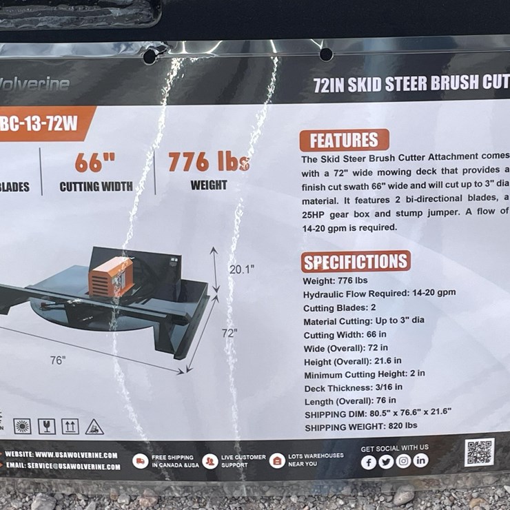 #2751 • Unused 2026 Wolverine Skid Steer Brush Cutter Attachment