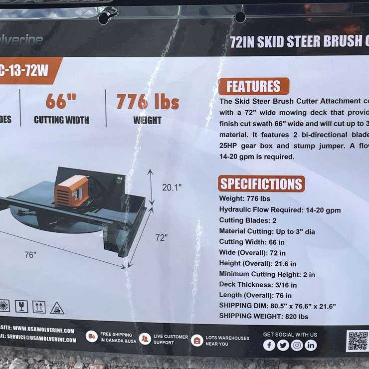 #2750 • Unused 2026 Wolverine Skid Steer Brush Cutter Attachment