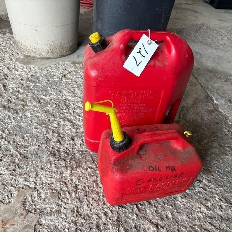 (2) Gas Cans w/some fluids