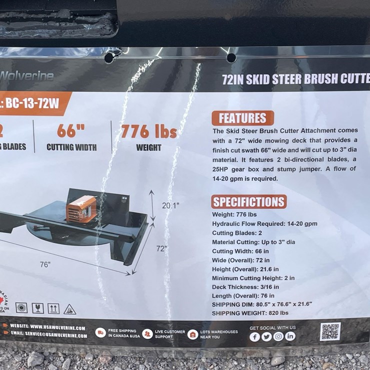 #2748 • Unused 2026 Wolverine Skid Steer Brush Cutter Attachment