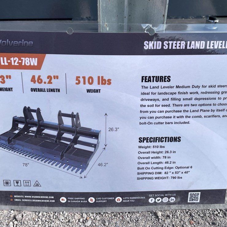 #2764 • Unused 2026 Wolverine Skid Steer Land Leveler Attachment