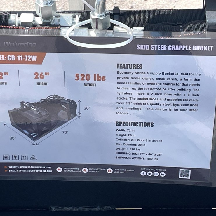 #2761 • Unused 2026 Wolverine Skid Steer Grapple Bucket Attachment