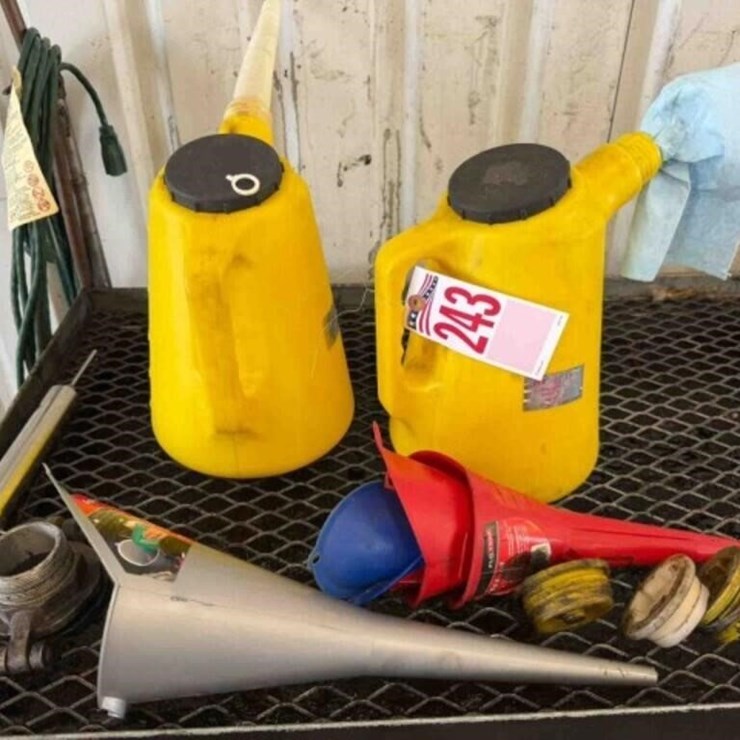 misc. oil fill jugs, funnels