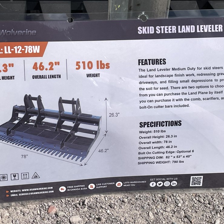 #2765 • Unused 2026 Wolverine Skid Steer Land Leveler Attachment