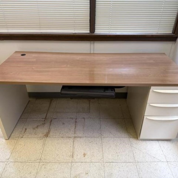 3 Drawer Metal Office Desk with Wood Grain Top