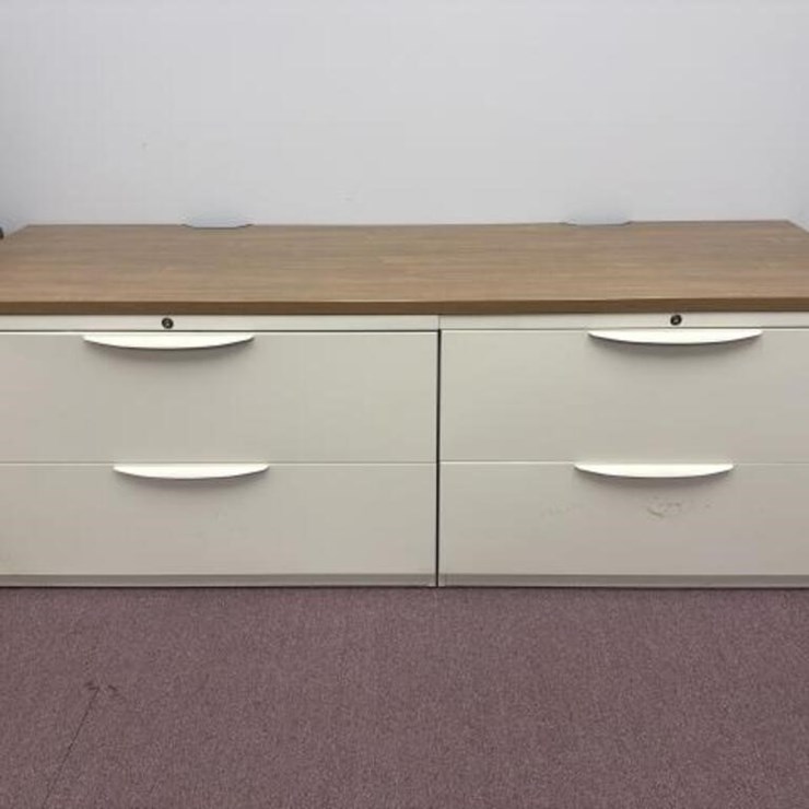 4 Drawer Metal Filing Cabinet with Wood Grain Top