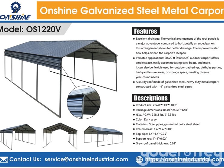 unused-onshine-12'-x-20'-galvanized-steel-carport,-verticle-tile,-sturdy-roof-image-2