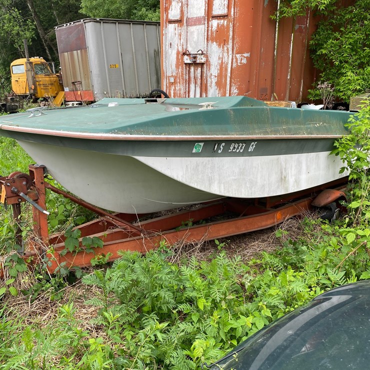 #1629 • Johnson Motors Fiberglass Boat on Trailer (No Title)