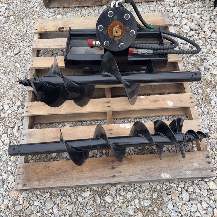 Hydraulic Auger Drive with Two Bits and Hydraulic Brush Cutter Attachment