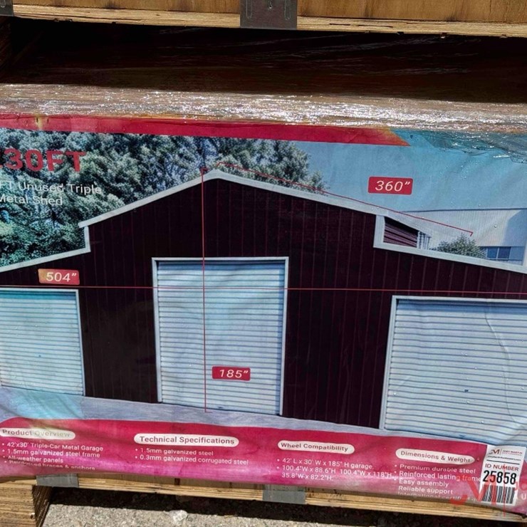 UNUSED 42' X 30' TRIPLE GARAGE METAL SHED