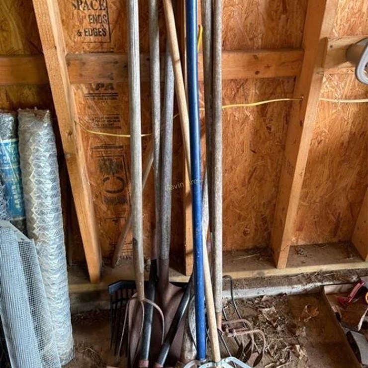 Yard Tools. Pitch Forks, Broom, Shovel etc