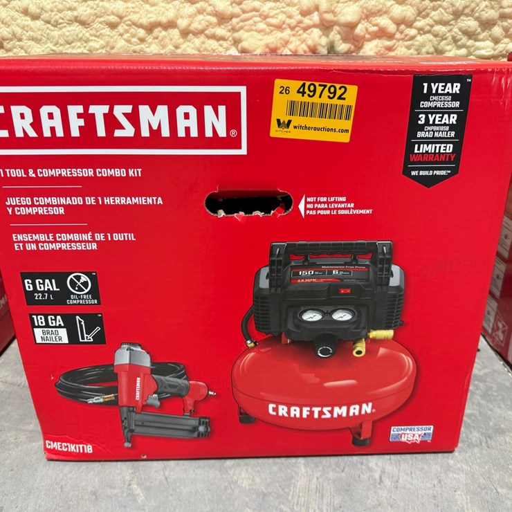 #49792 • Unused Craftsman 6-Gallon Air Compressor w/18-Gauge Brad Nailer
