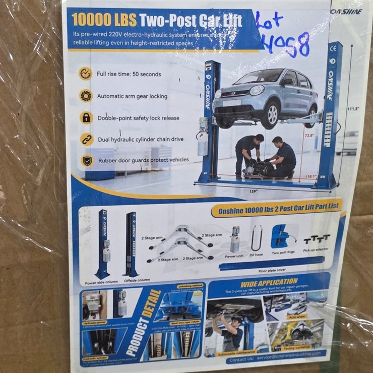 #4058 • ONSHINE 10000 LBS 2 POST CAR LIFT