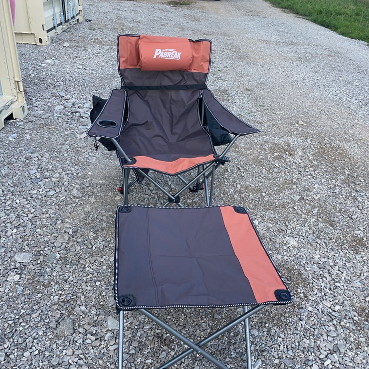 Collapsible camping chair. Orange-brown. Comes with foot stool and storage bag!