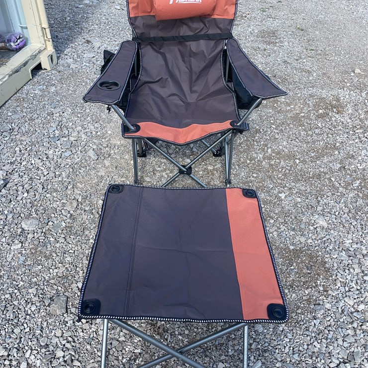 Collapsible camping chair. Orange-brown. Comes with foot stool and storage bag!